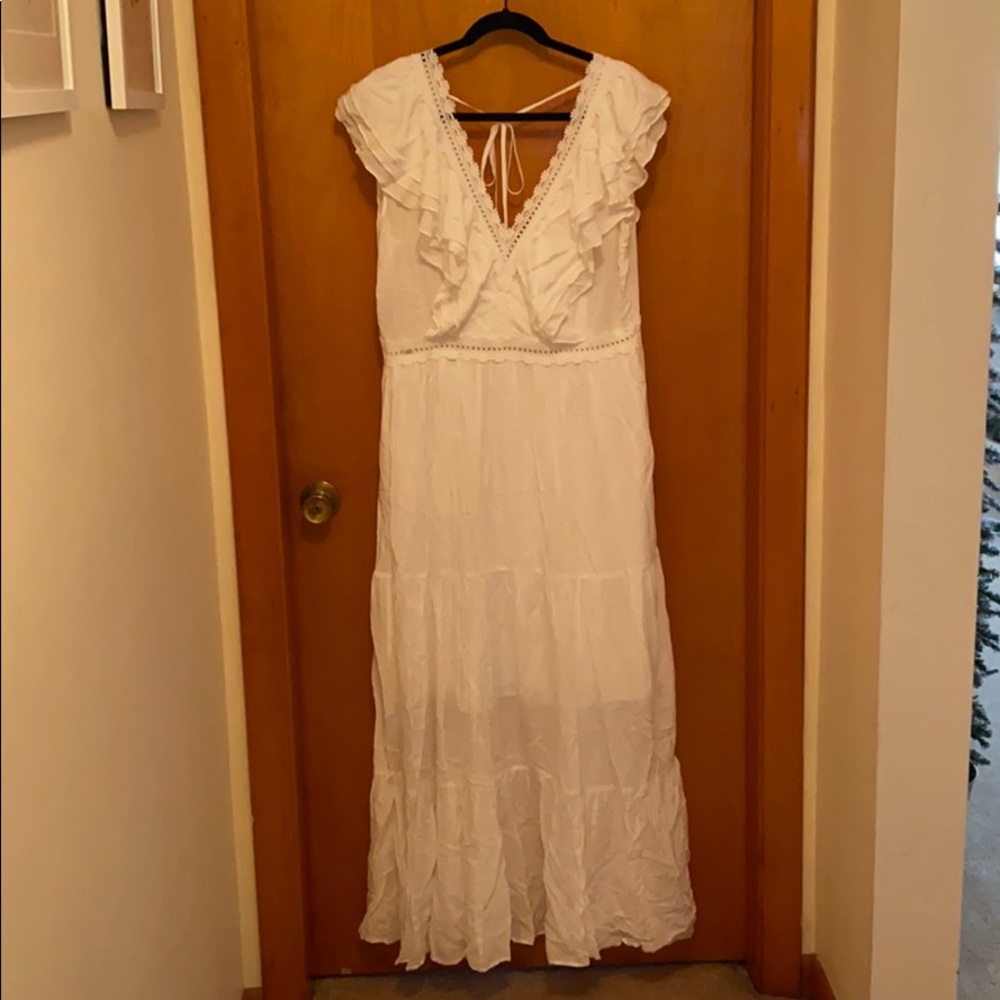 White ruffle maxi dress